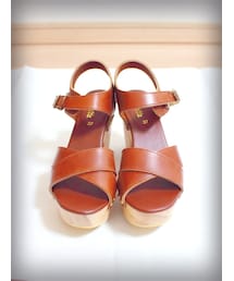 Linetta | ウッドソールレザークロスサンダル(サンダル)