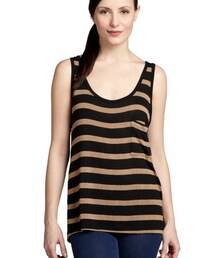 Taupe And Black Striped Knit Pocketed Tank(タンクトップ)