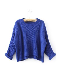 Blue Long Sleeve Cable Knit Crop Sweater(ニット/セーター)