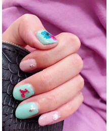 押し花ネイルピンクベージュ&グリーン💚 | マニキュア/ジェルネイル
