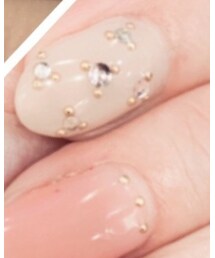 ヌーディカラー&ビジュー✨&オレンジ💖 | マニキュア/ジェルネイル