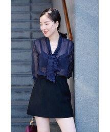 波点雪纺系带衬衫(シャツ/ブラウス)