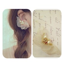 ai design | オーガンジーフラワーイヤークリップ(イヤリング)