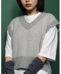 mixxmix | ヘリンボーンVネックショートベスト(ベスト)