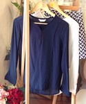 tangers | Henley Side Folds Cotton Top (Navy/White)(T恤)