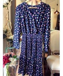 tangers | V-Neck Florals Tight Pleated Dress(ワンピース)