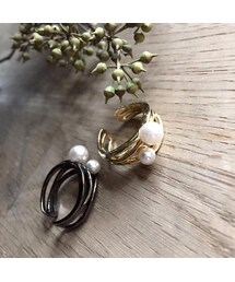 tangers | Dual Pearl Intertwined Open Rings (Gold) (リング)