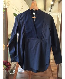 tangers | Cut Out Collar Bib Shirt (Navy)(シャツ/ブラウス)