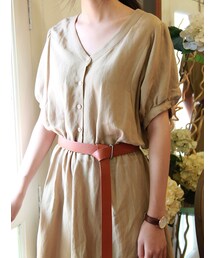 tangers | V-Neckline Beige Linen Dress(ワンピース)