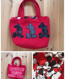 no brand | スウェット リメイク トートバッグ 赤 ミッキー(トートバッグ)