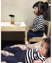 姉弟コーデ☺︎☺︎ | ボーダー×デニムのおそろコーデ☺︎ボーダーはどっちも無印良品♡(その他)