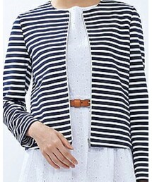 UNIQLO | WOMEN ソフトジャージーノーカラージャケット（ボーダー）(ジャケット/アウター)