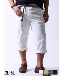 QZILLA by Mr.Bliss | ストレッチ7分丈 ベルト付き ロールアップクロップドパンツ 2L/3L/4L/5L(チノパンツ)