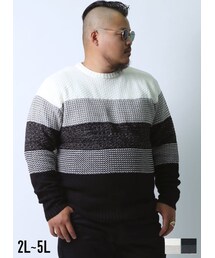 QZILLA by Mr.Bliss | 【大きいサイズ メンズ】編み変えグラデーション アクリル クルーネックニット セーター(ニット/セーター)