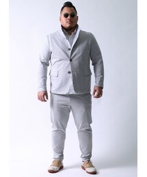 QZILLA by Mr.Bliss | 【大きいサイズメンズ】レイズドネックセットアップ上下セットカジュアルスーツ3L(2XL)/4L(3XL)/5L(4XL)(セットアップ)