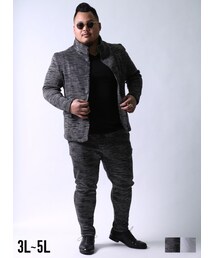 QZILLA by Mr.Bliss | 【大きいサイズメンズ】レイズドネックセットアップ上下セットカジュアルスーツ3L(2XL)/4L(3XL)/5L(4XL)(セットアップ)