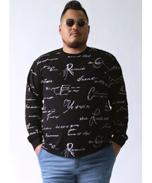 QZILLA by Mr.Bliss | クルーネックリブ付き総柄プリント入り長袖Tシャツ 2L/3L/4L/5L(Tシャツ/カットソー)