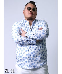 QZILLA by Mr.Bliss | 【大きいサイズ】花柄カッタウェイ長袖シャツカジュアルシャツ2L/3L(シャツ/ブラウス)