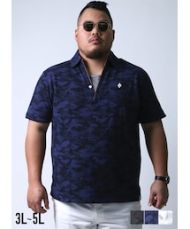 QZILLA by Mr.Bliss | カモフラ迷彩柄鹿の子スキッパーポロシャツ3L/4L/5L(ポロシャツ)