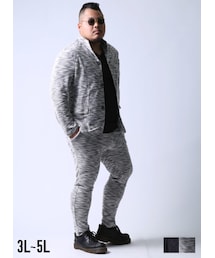 QZILLA by Mr.Bliss | 【大きいサイズメンズ】スラブ素材イタリアン襟カジュアルスーツ3L(XXL)/4L(XXXL)/5L(4XXL)/(セットアップ)