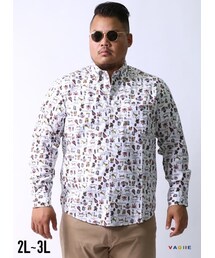 QZILLA by Mr.Bliss | VAGIIE(バジエ)サーカス柄 日本製 限定1点ボタンダウン長袖シャツ カジュアルシャツ 2L(50)/3L(52)(シャツ/ブラウス)