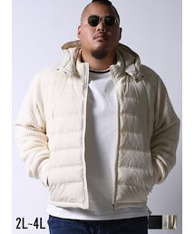 QZILLA by Mr.Bliss | 【大きいサイズメンズ】Gstage(ジーステージ)ワッフルニットコンビフード取り外しダウンブルゾンジャケット2L/3L/4L/(ダウンジャケット/コート)