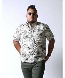 QZILLA by Mr.Bliss | ボタニカルストライプ柄 ボタンダウン半袖シャツ(シャツ/ブラウス)