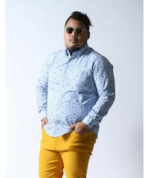 QZILLA by Mr.Bliss | 日本製 恐竜総柄 ボタンダウン 長袖シャツ(シャツ/ブラウス)