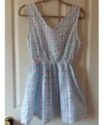 no brand | Blue.and pink gingham dress(ワンピース/ドレス)