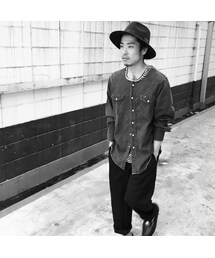 80's wrangler ノーカラー　デニムウェスタンシャツ(シャツ/ブラウス)