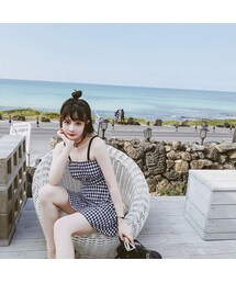 チェック柄ストラップワンピース水着(水着)