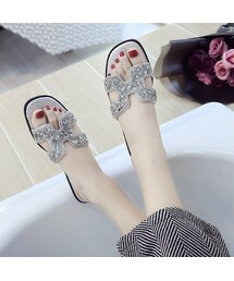 H型フラットビジューサンダル(サンダル)