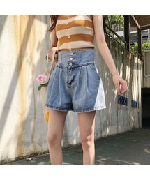 ハイウエスト3つボタンショートデニムパンツ(その他パンツ)
