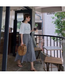 フロントボタンチェック柄スカート(スカート)