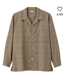 GU | オープンカラーシャツ(長袖)グレンチェック ベージュ(シャツ/ブラウス)