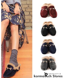 KORMARCH | ベルベットリアルラビットファーミュール k1643sh07 ブルー(サンダル)