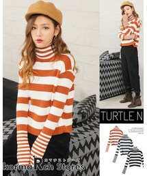 KORMARCH | 配色ボーダーポイントタートルネックニット k1652kn06(ニット/セーター)