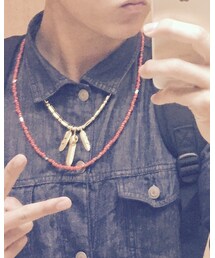 全金フェザー&全金ビーズ本革紐フェザーネックレス | ネックレス