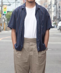 MANUAL ALPHABET | MANUAL ALPHABET シルク混ストライプ半袖開襟シャツ(シャツ/ブラウス)