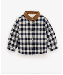 ZARA | コーデュロイ襟付きチェック柄シャツジャケット(ムートンコート)
