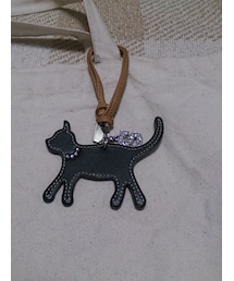 黒猫レザーストラップ(チャーム)