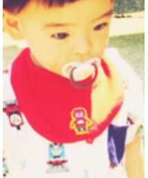 西松屋 | ダイソーのロボットワッペン縫い付けて男の子アピール（笑）(スタイ/よだれかけ)