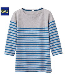 GU | ボーダーボートネックＴ（７分袖）(Tシャツ/カットソー)