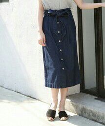 coen | USAコットンウエストリボンライトデニムスカート(デニムスカート)