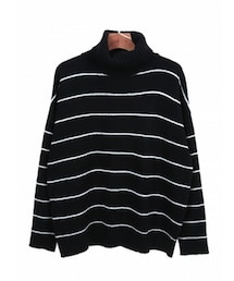 ボーダー柄タートルネックニット(ニット/セーター)