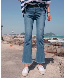 ブーツカットカットオフパンツ(デニムパンツ)