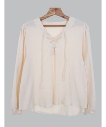 ナチュラルレースアップブラウス(シャツ/ブラウス)