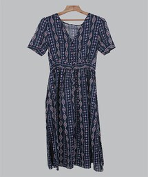 エスニックパターンVネックマキシワンピース(ワンピース)