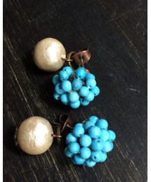 Handmade | ターコイズとコットンパール／／コットンパールが耳の後ろからゆらゆら(ピアス（両耳用）)