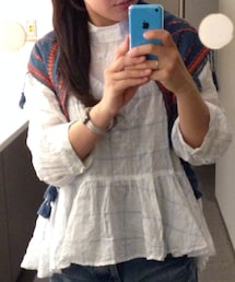 ハイネック格子柄ブラウス(シャツ/ブラウス)